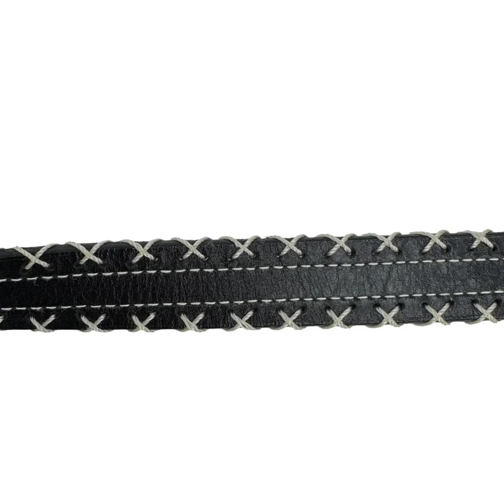 Vintage Y2K Esprit Leather Belt Black Contrast Stitch Women's Western‎ Size L